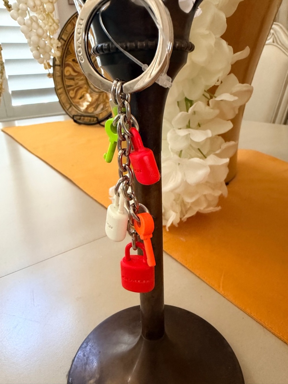Coach Multicolor Neon Padlock & Key Charm Keyring - Picture 7 of 9